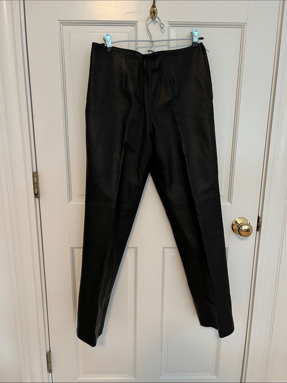 Women’s Black Leather Pants - straight leg, side zip